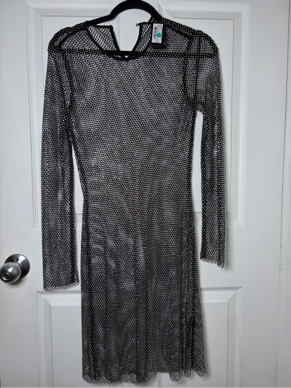 Maje Black Metallic Mesh Long Sleeve Sheer Dress